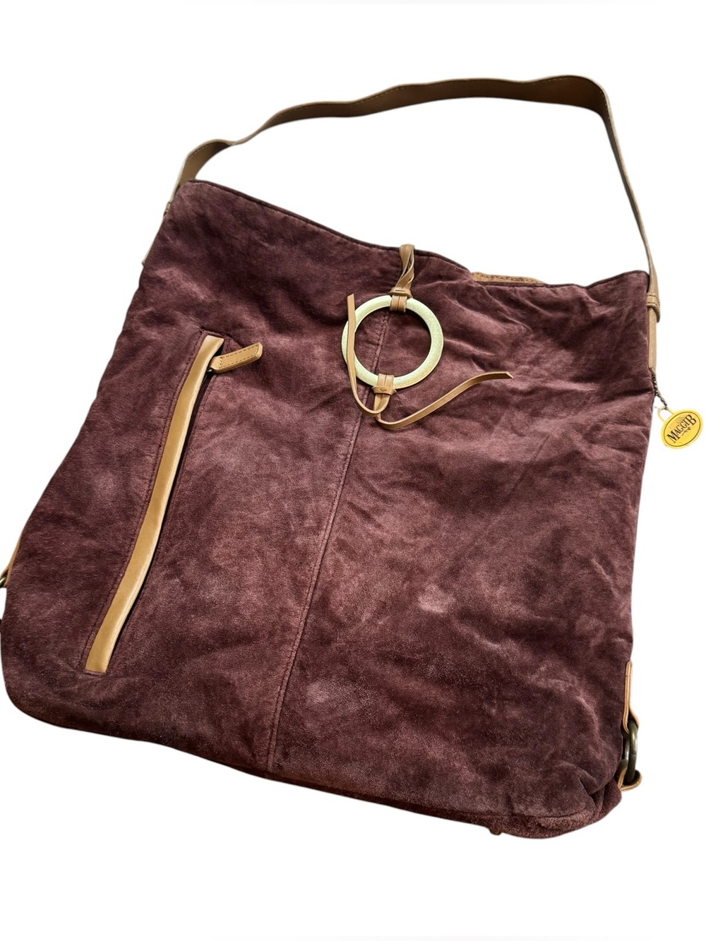 Maggi B Women's Hobo Handbag Shoulder Purse Suede Leather Hippie Bohemian brown